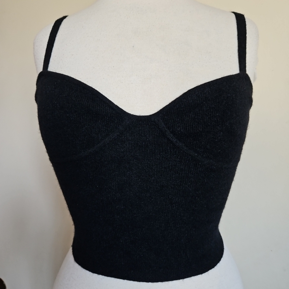 Wilfred Black Wool Cashmere Blend Strappy Sweetheart Crop Top Bralette Sz Small